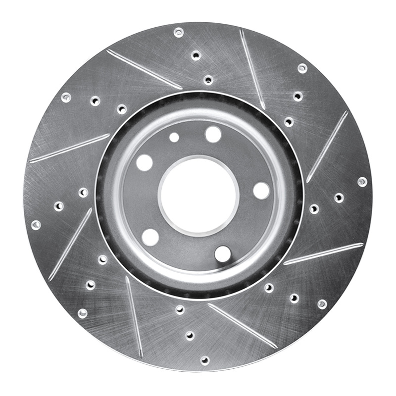 Chevrolet Corvette Brake Rotor (1) - Front Left - R1 Concepts - Drilled & Slotted - Silver - `14-`19